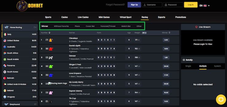 donbet uk horse racing betting markets and odds