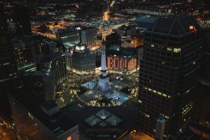 An aerial view of downtown Indianapolis, Indiana's capital.