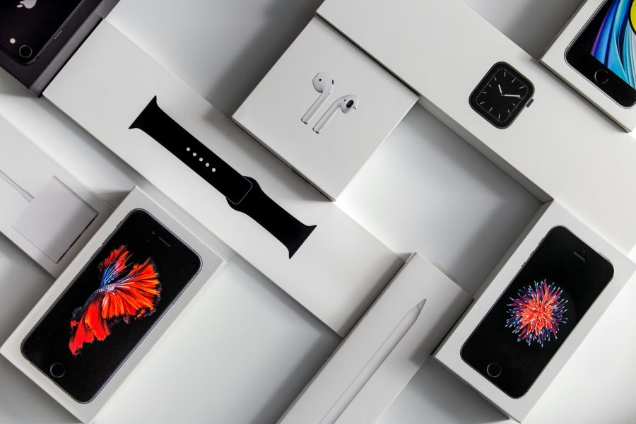 Various Apple products in boxes