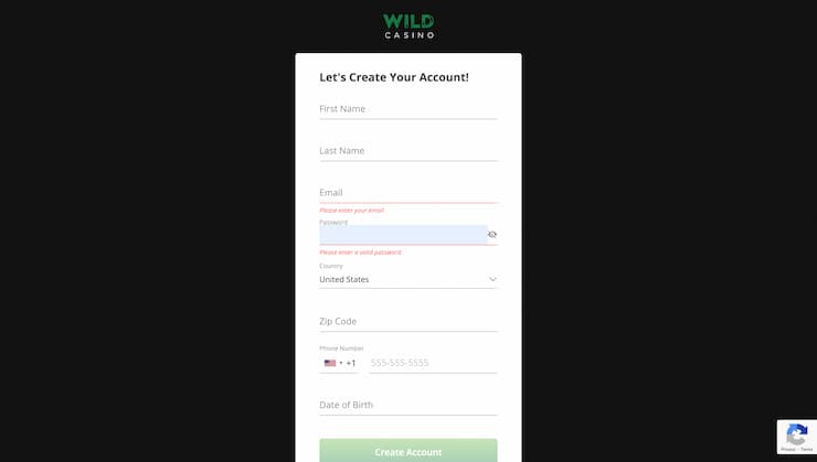 Wild Casino Register