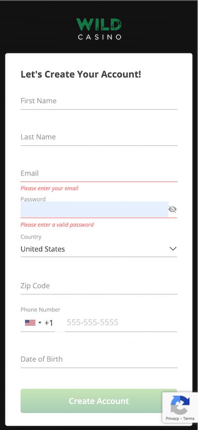 Wild Casino App Register