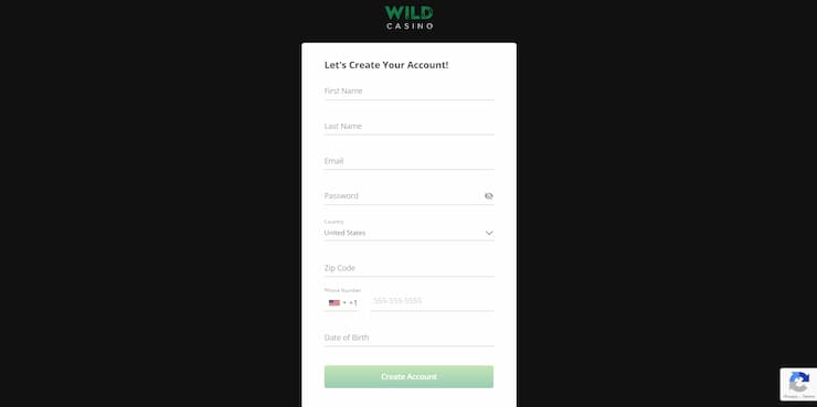 Wild Casino Registration Form