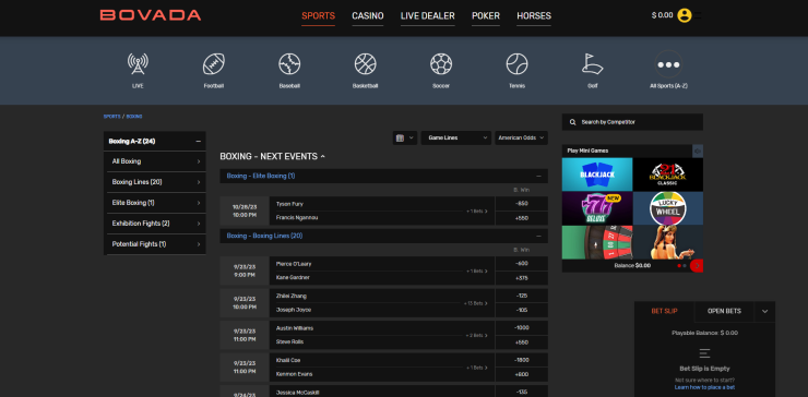 Bovada homepage