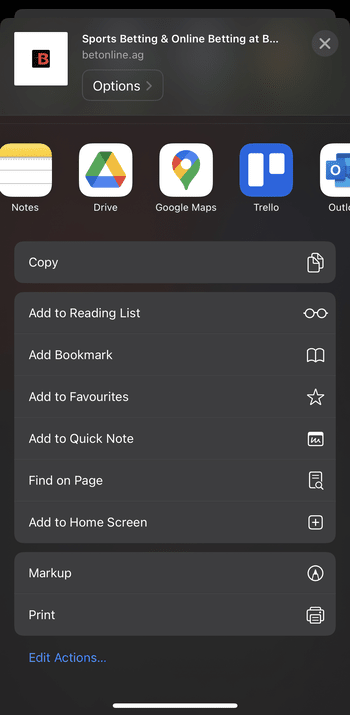 Add to home screen menu