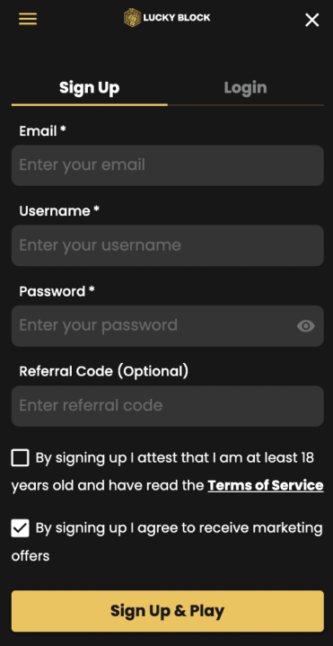 Lucky Block sign up