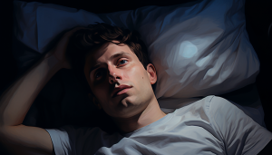 An AI generated image of OpenAI's CEO Sam Altman lying awake in bed