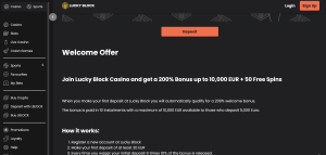 Lucky Block casino welcome bonus - 100% welcome bonus